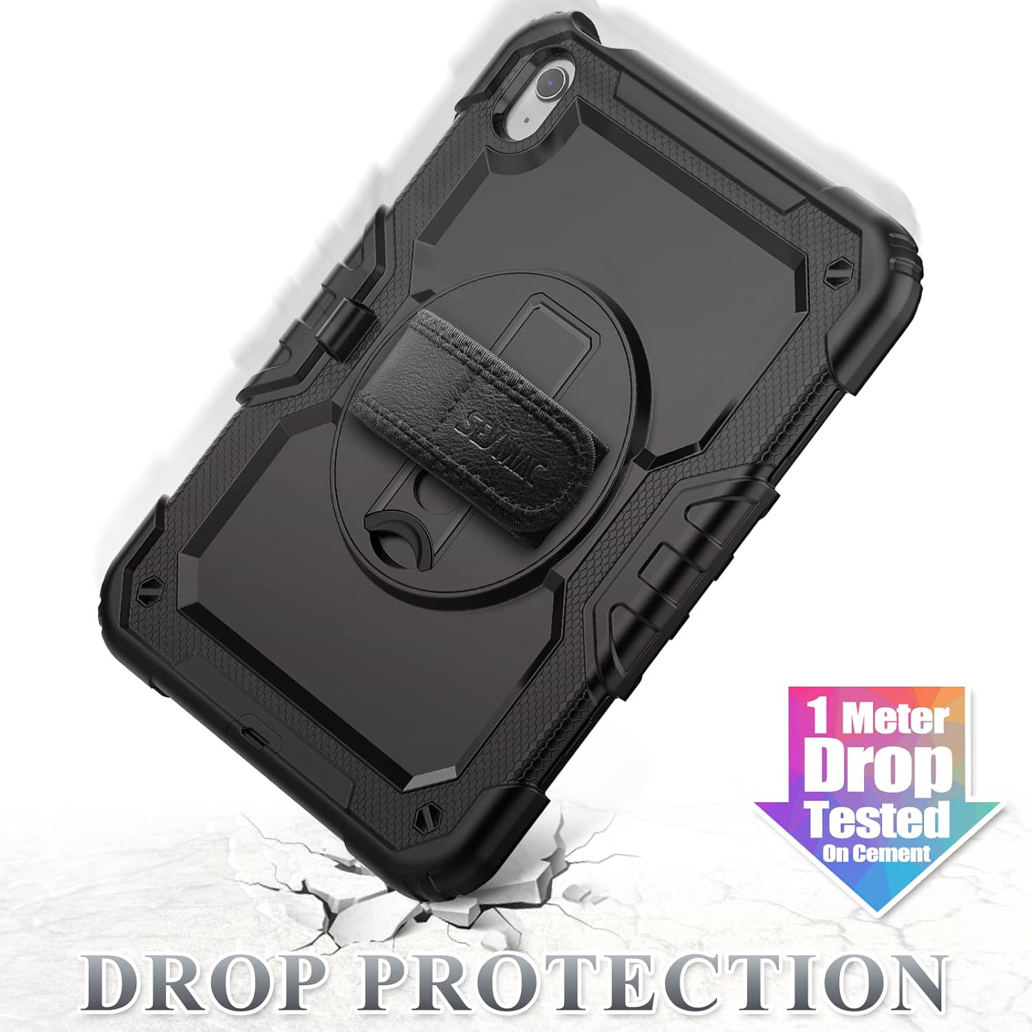 SEYMAC stock Case for iPad (A16) 11th/10th Generation 11''/10.9'' 2025/2022, Full-Body Drop Protection Case with Screen Protector &360° Rotate Hand Strap/Stand, Black - Image 6